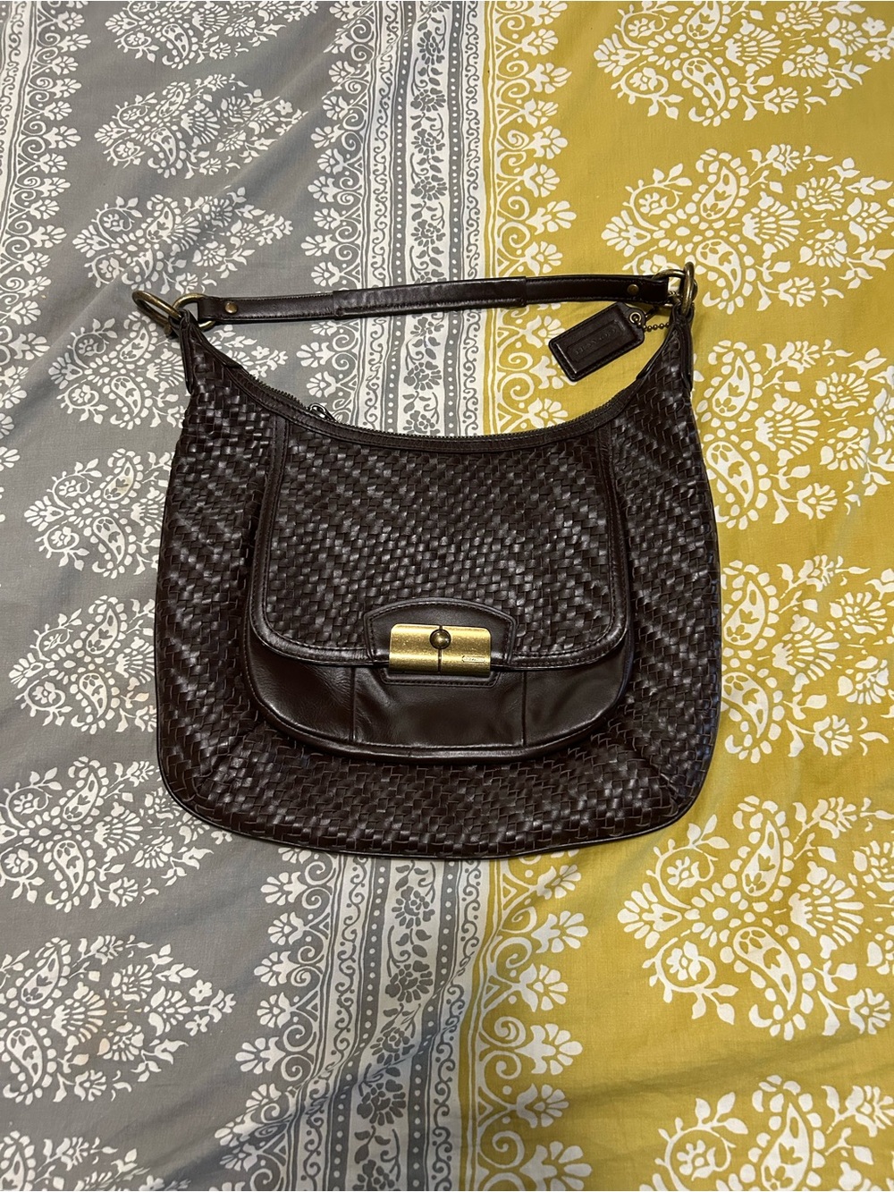 Coach Woven (and smooth) Shoulder Bag - Dark Brown. Like New!